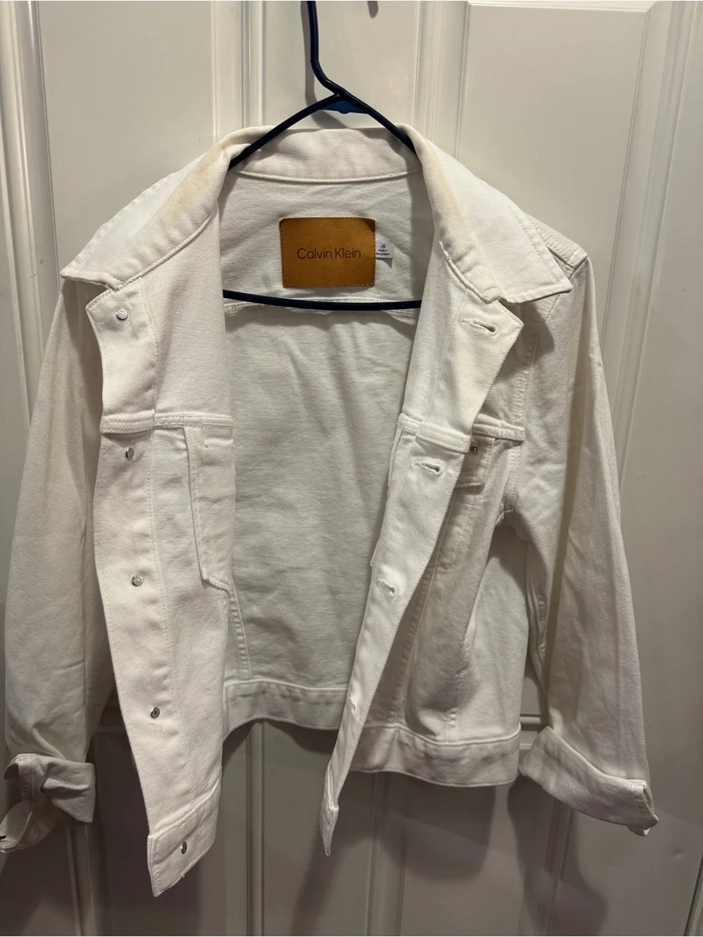 Calvin Klein Classic Denim Trucker Jacket Optic White Sz L Retail Price $109.00 - Picture 9 of 15